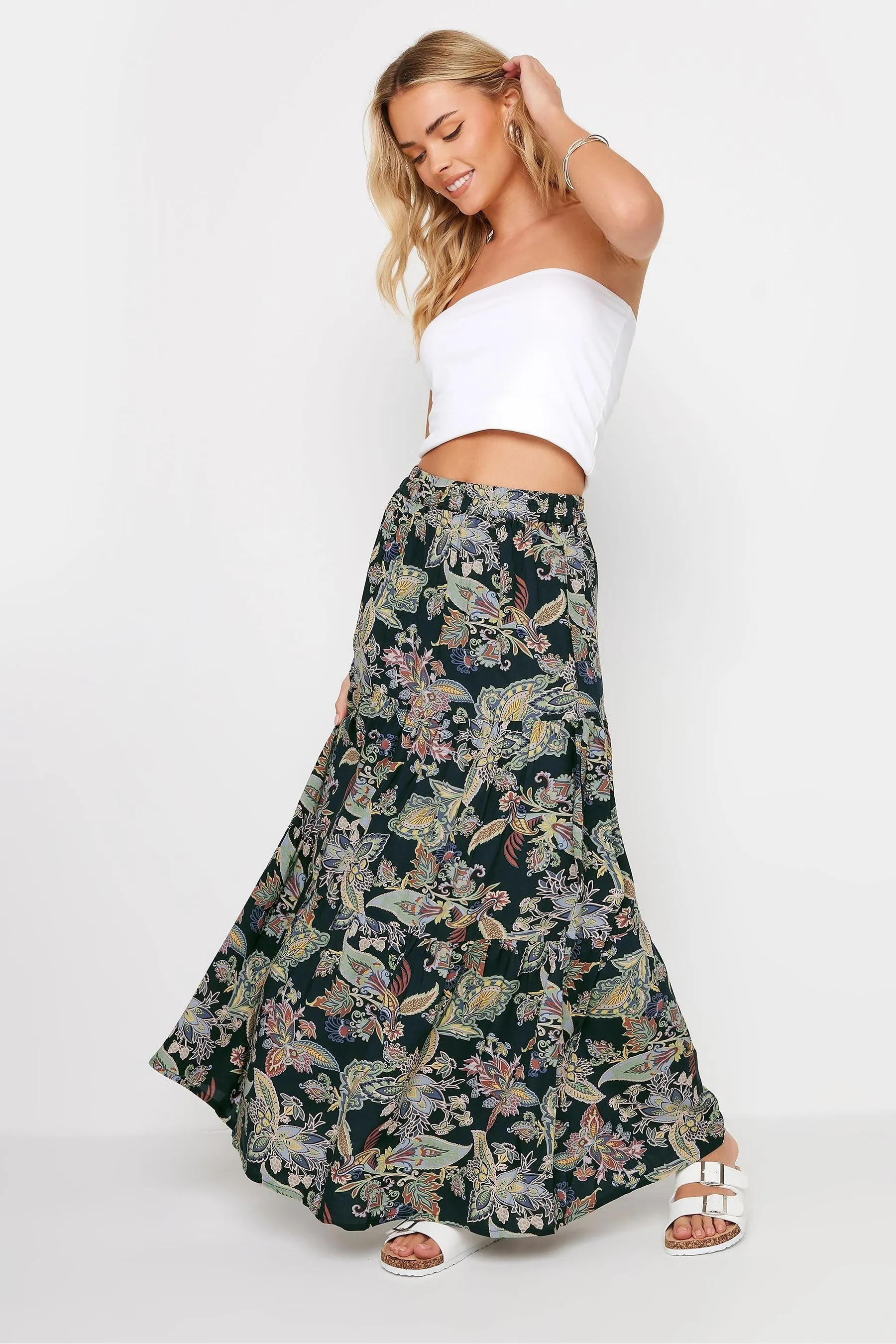 PixieGirl Petite - Gonna maxi a balze con stampa cachemire