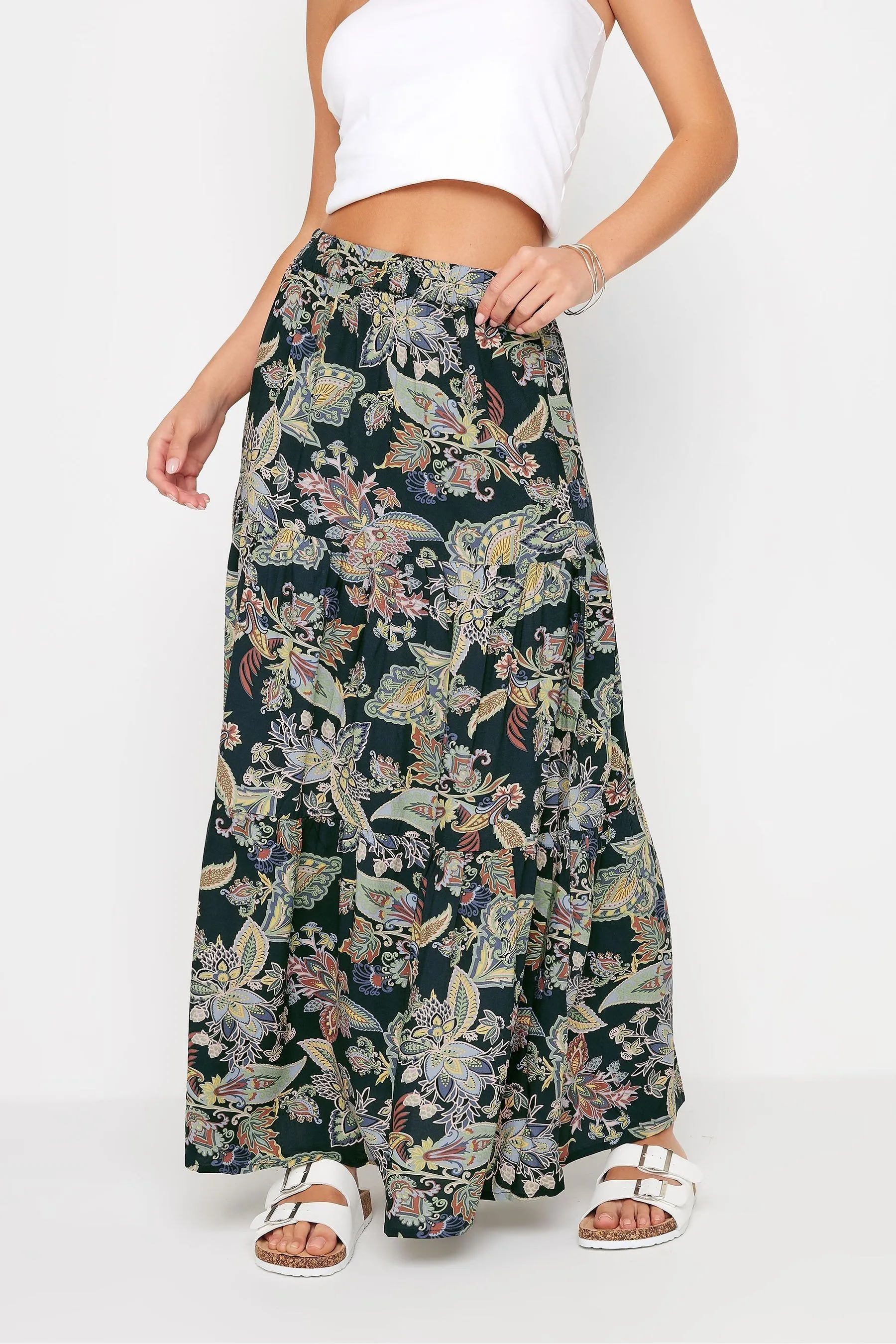 PixieGirl Petite - Gonna maxi a balze con stampa cachemire