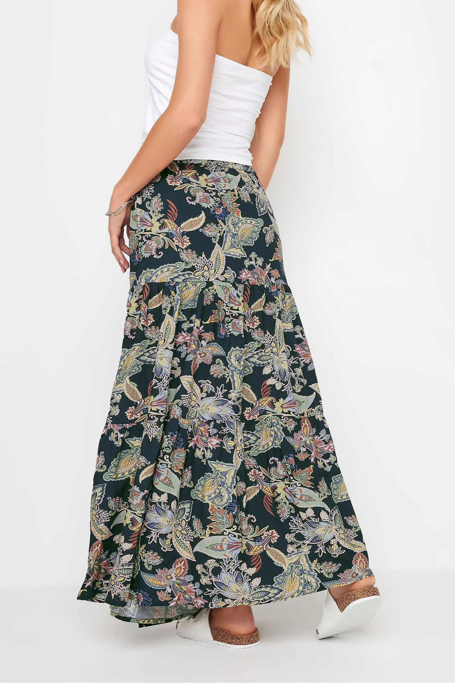 PixieGirl Petite - Gonna maxi a balze con stampa cachemire