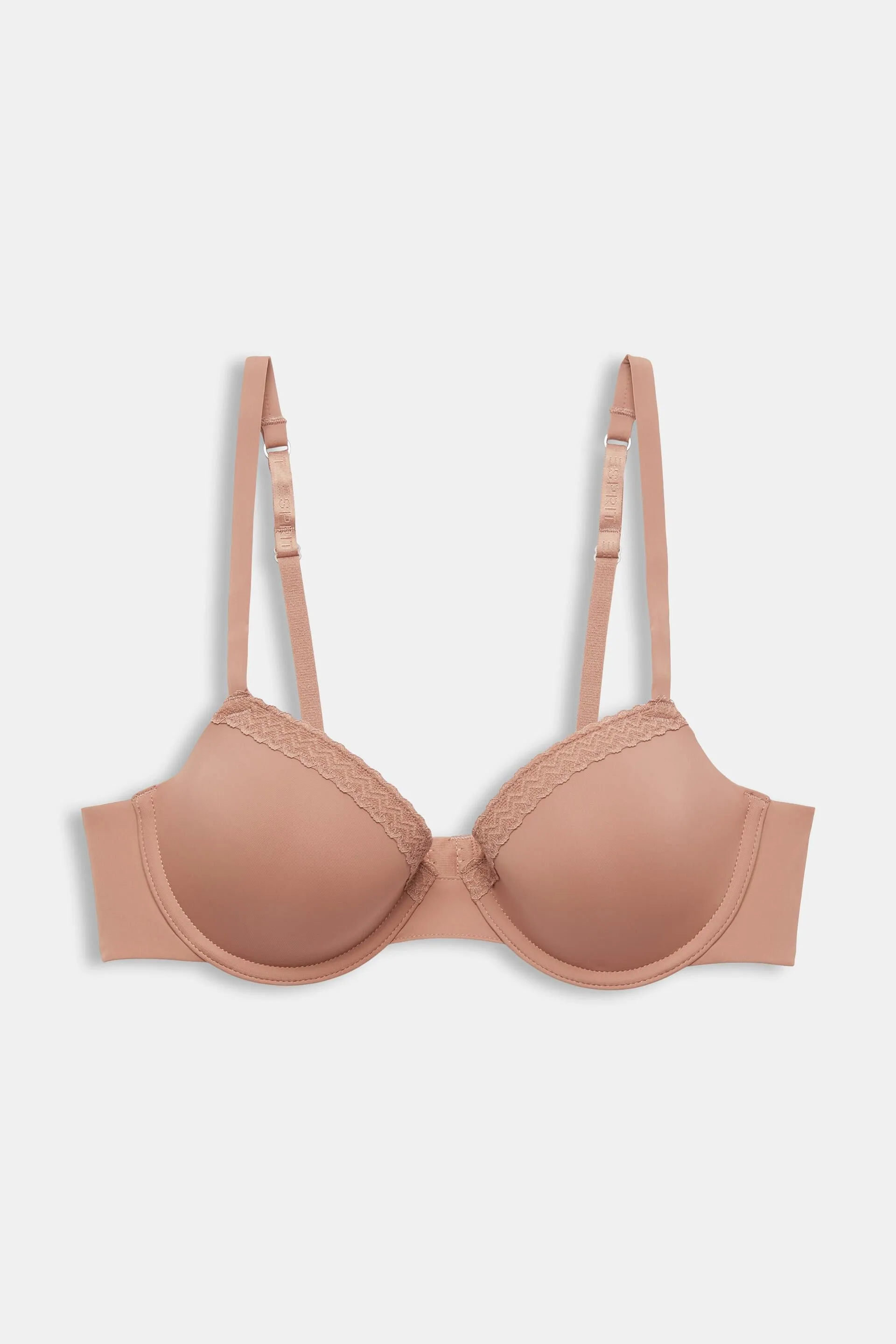 Reggiseno imbottito e con ferretto, realizzato in microfibra con bordo in pizzo