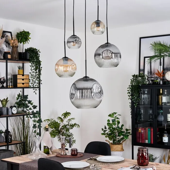Ripoll Lampadario a sospensione, Lampada a sfera, Lampada a sospensione a cluster Ambrato, Chiaro, Grigio fumo, 5-Luci