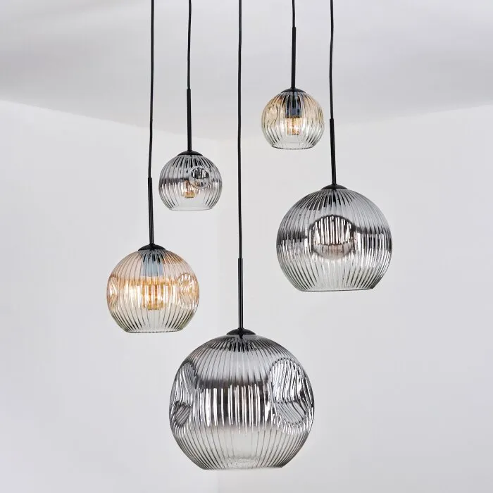 Ripoll Lampadario a sospensione, Lampada a sfera, Lampada a sospensione a cluster Ambrato, Chiaro, Grigio fumo, 5-Luci