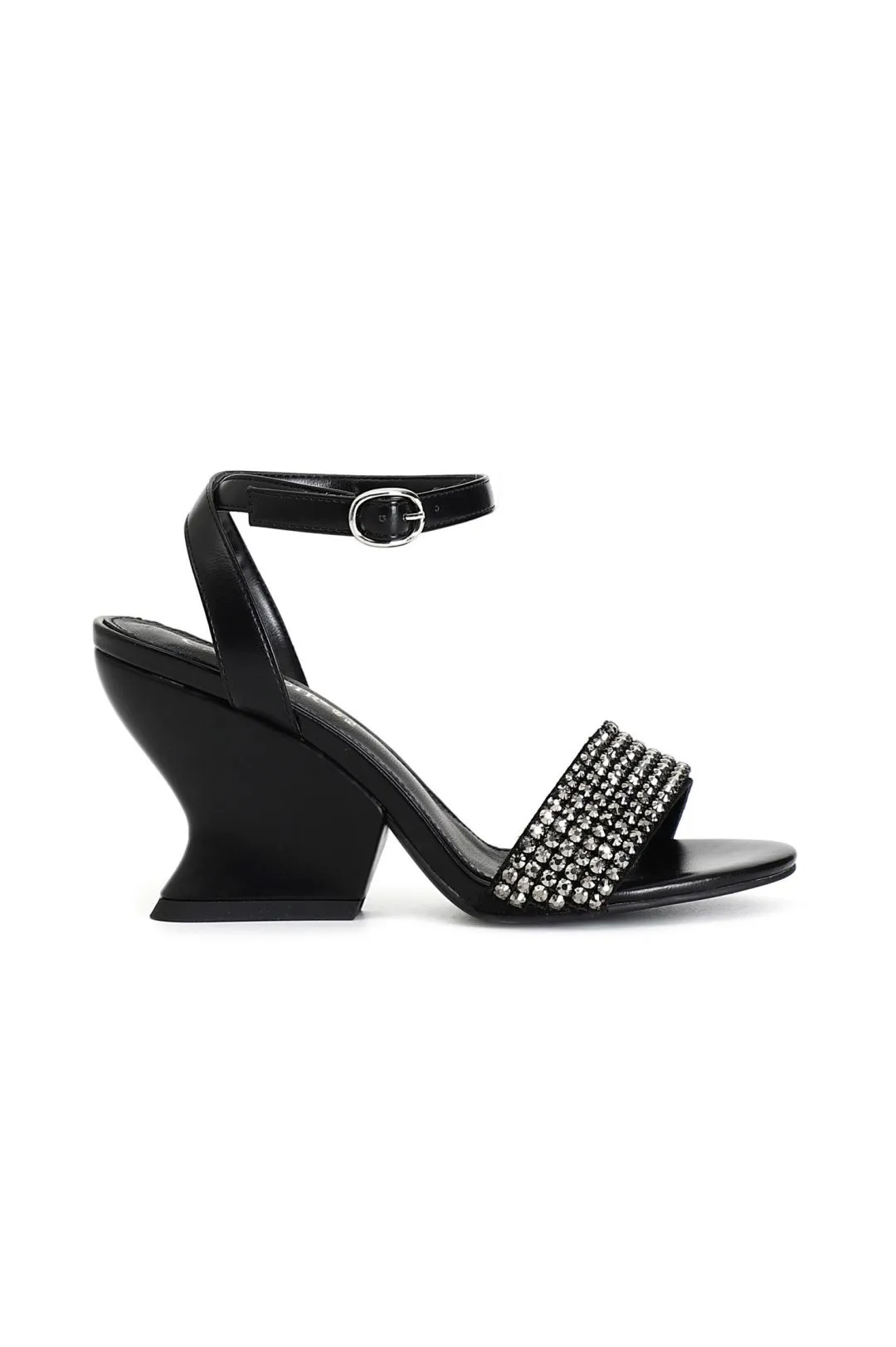 sandali con fascia strass e cinturino alla caviglia nero