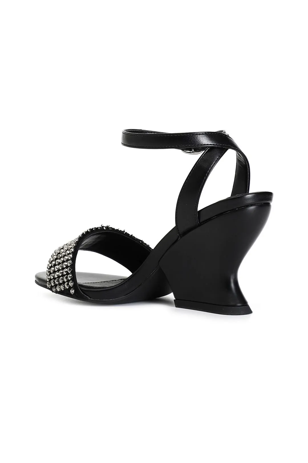 sandali con fascia strass e cinturino alla caviglia nero