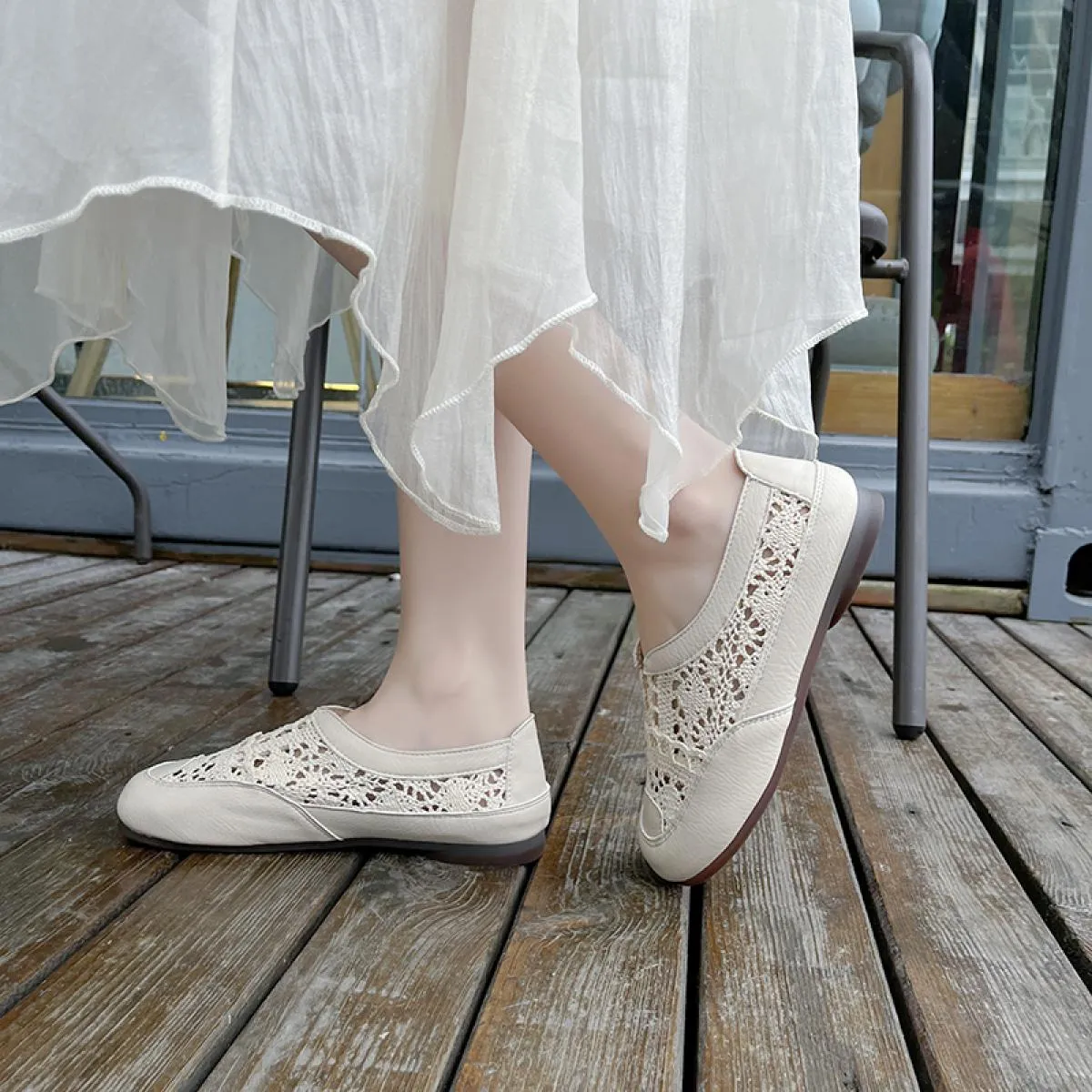 Scarpe da donna 2023 Estate nuovo fondo morbido mesh traspirante scarpe da pescatore pacchetto cavo testa fondo piatto una staff