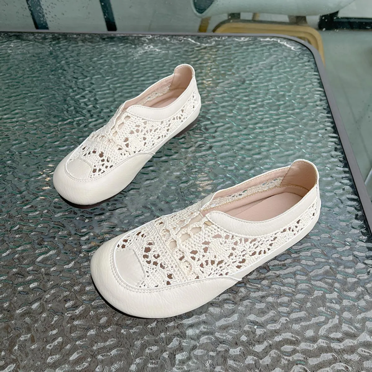 Scarpe da donna 2023 Estate nuovo fondo morbido mesh traspirante scarpe da pescatore pacchetto cavo testa fondo piatto una staff