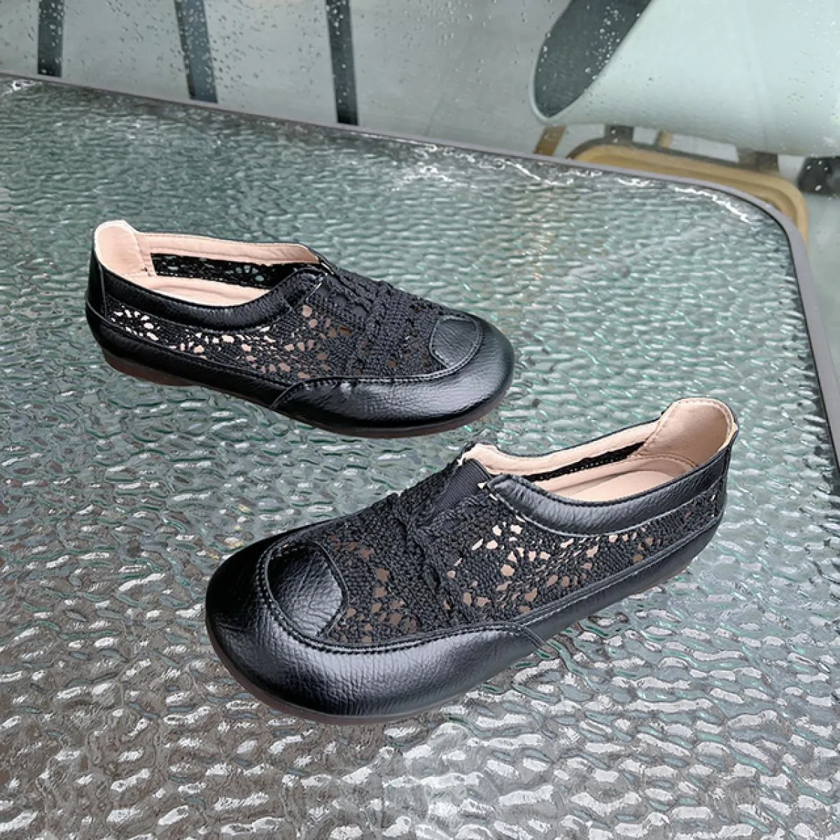 Scarpe da donna 2023 Estate nuovo fondo morbido mesh traspirante scarpe da pescatore pacchetto cavo testa fondo piatto una staff