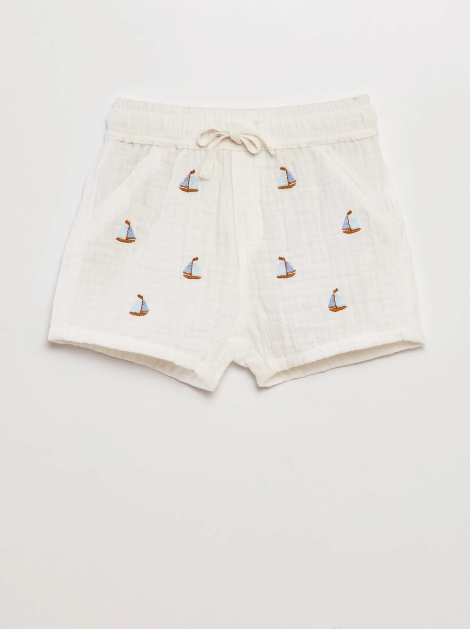 Shorts in doppia garza di cotone - BIANCO