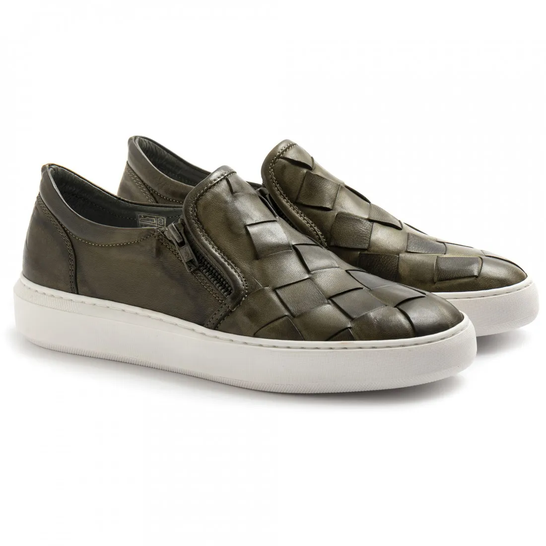 Slip on da uomo Pawelk's verde in pelle intrecciata