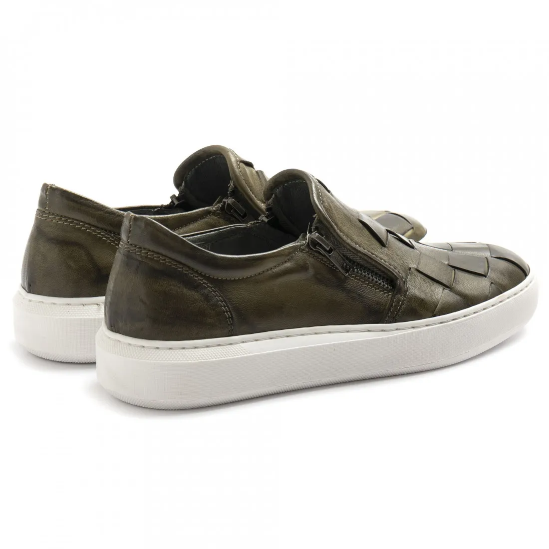 Slip on da uomo Pawelk's verde in pelle intrecciata