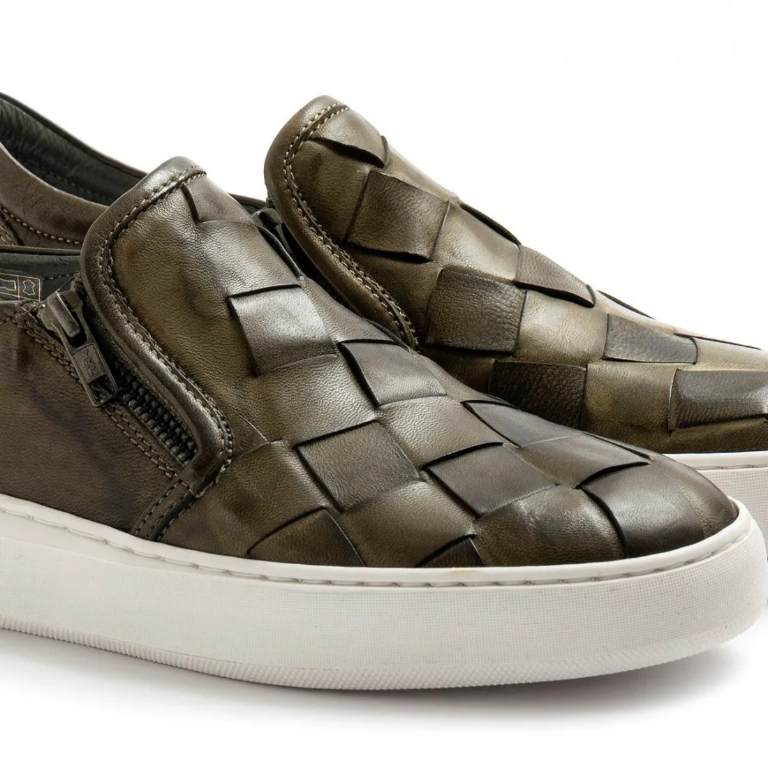 Slip on da uomo Pawelk's verde in pelle intrecciata