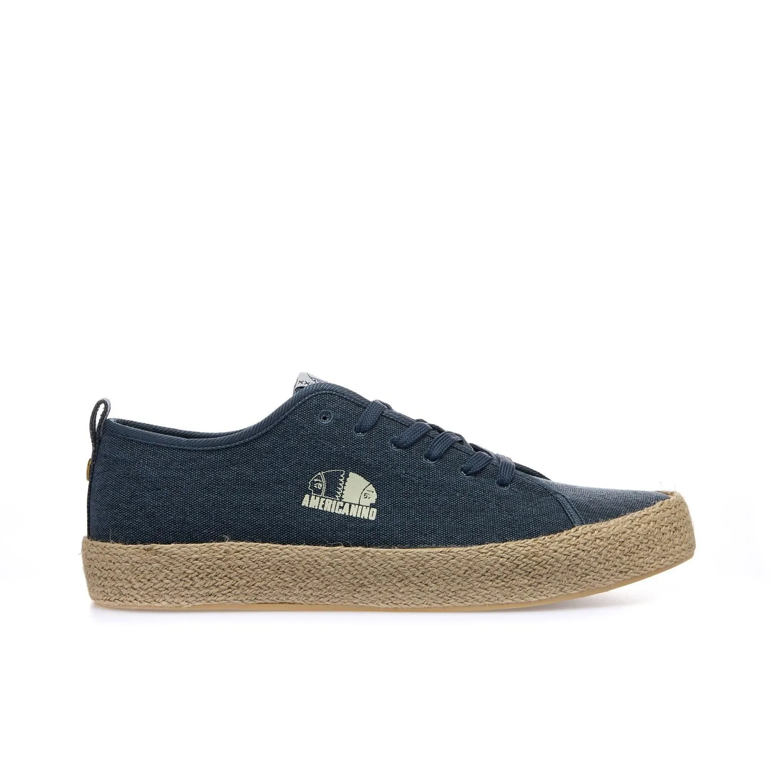 Sneakers blu in tessuto con bordo in corda
