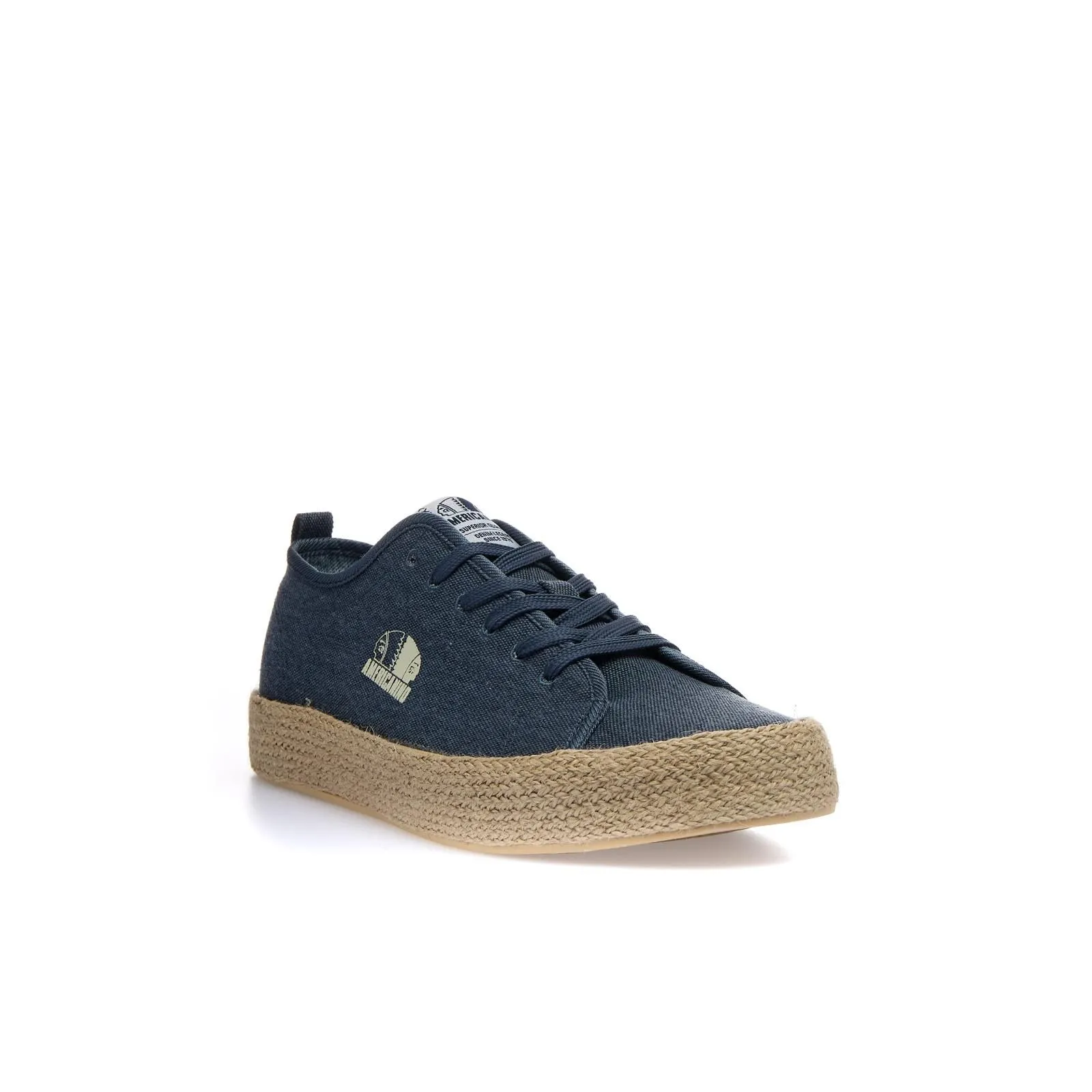 Sneakers blu in tessuto con bordo in corda