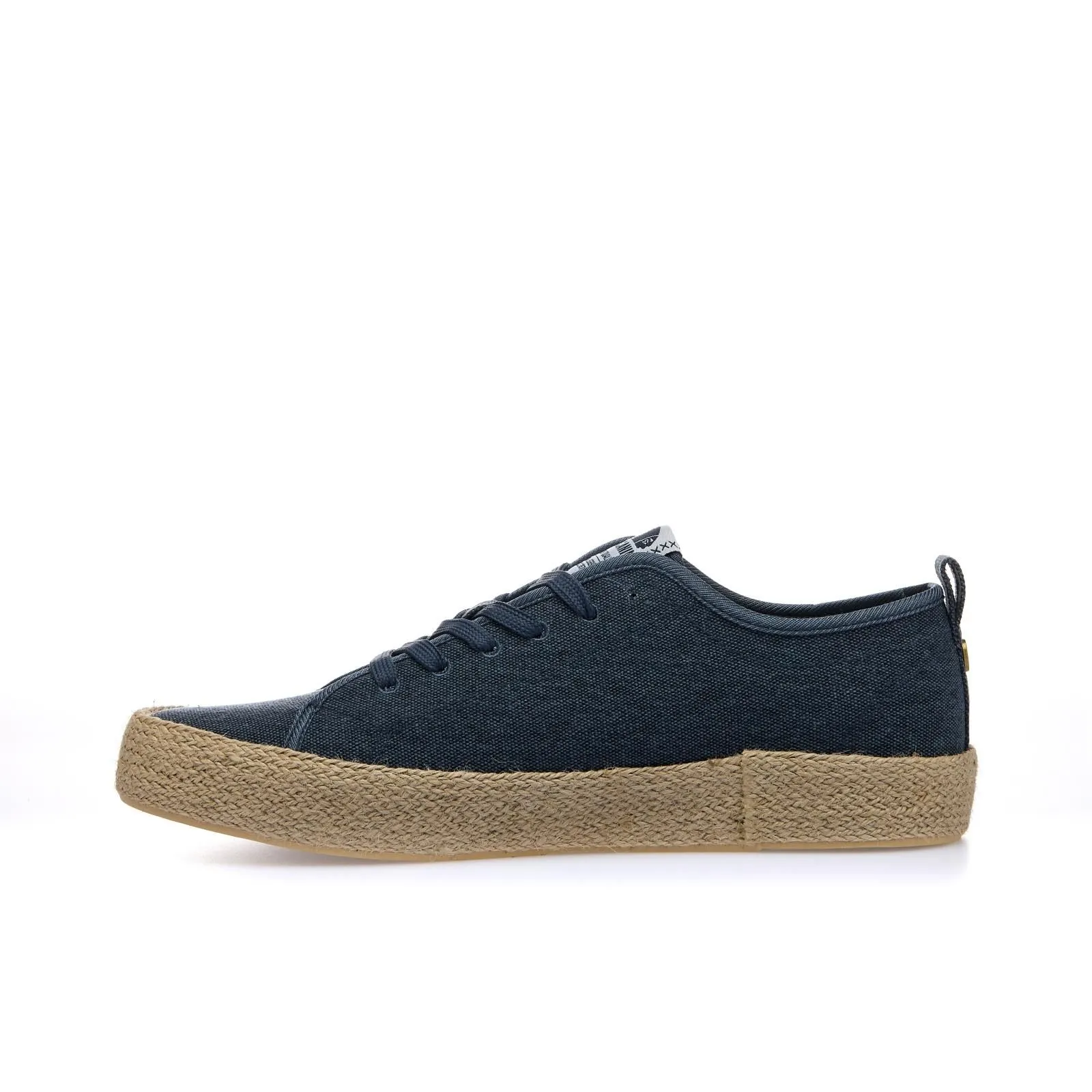 Sneakers blu in tessuto con bordo in corda