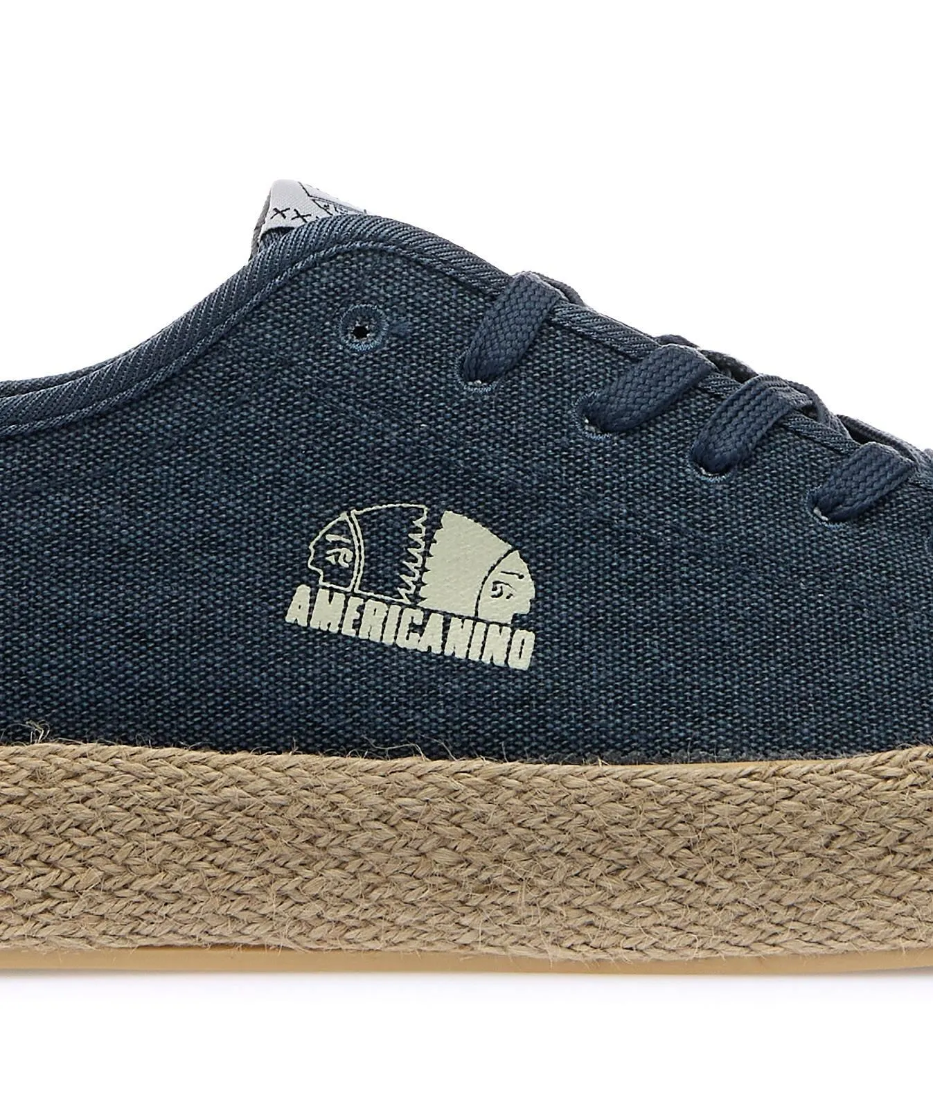 Sneakers blu in tessuto con bordo in corda