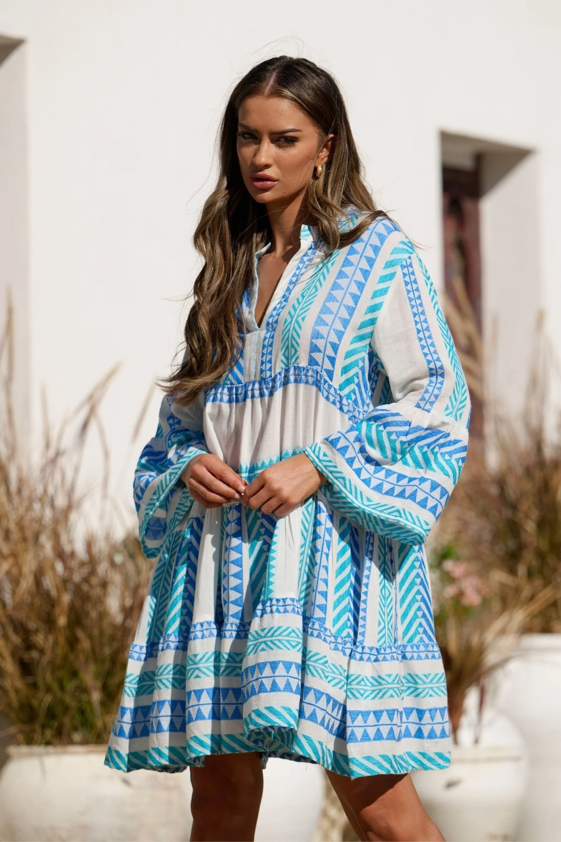 South Beach - Abito corto in jacquard a balze