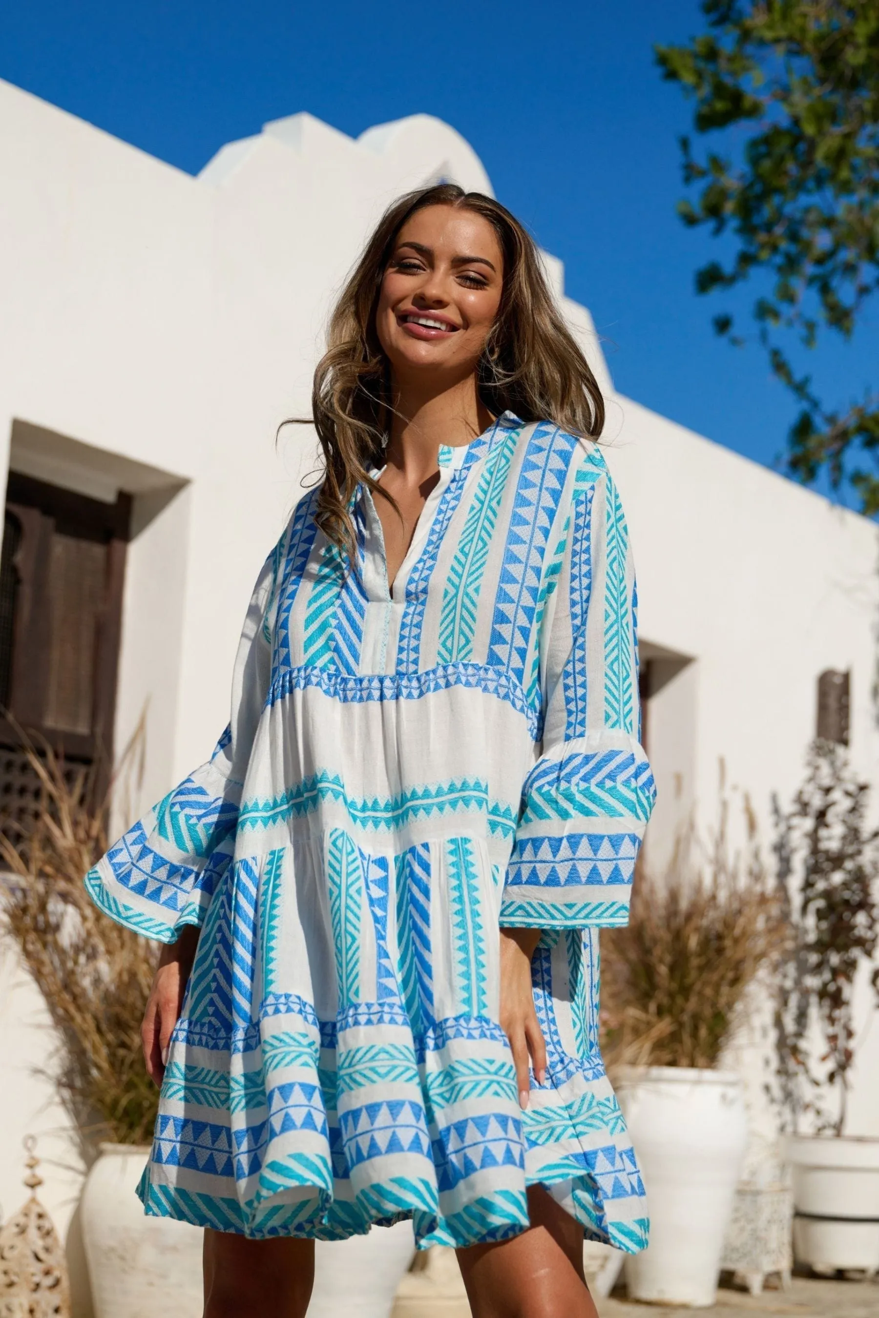 South Beach - Abito corto in jacquard a balze
