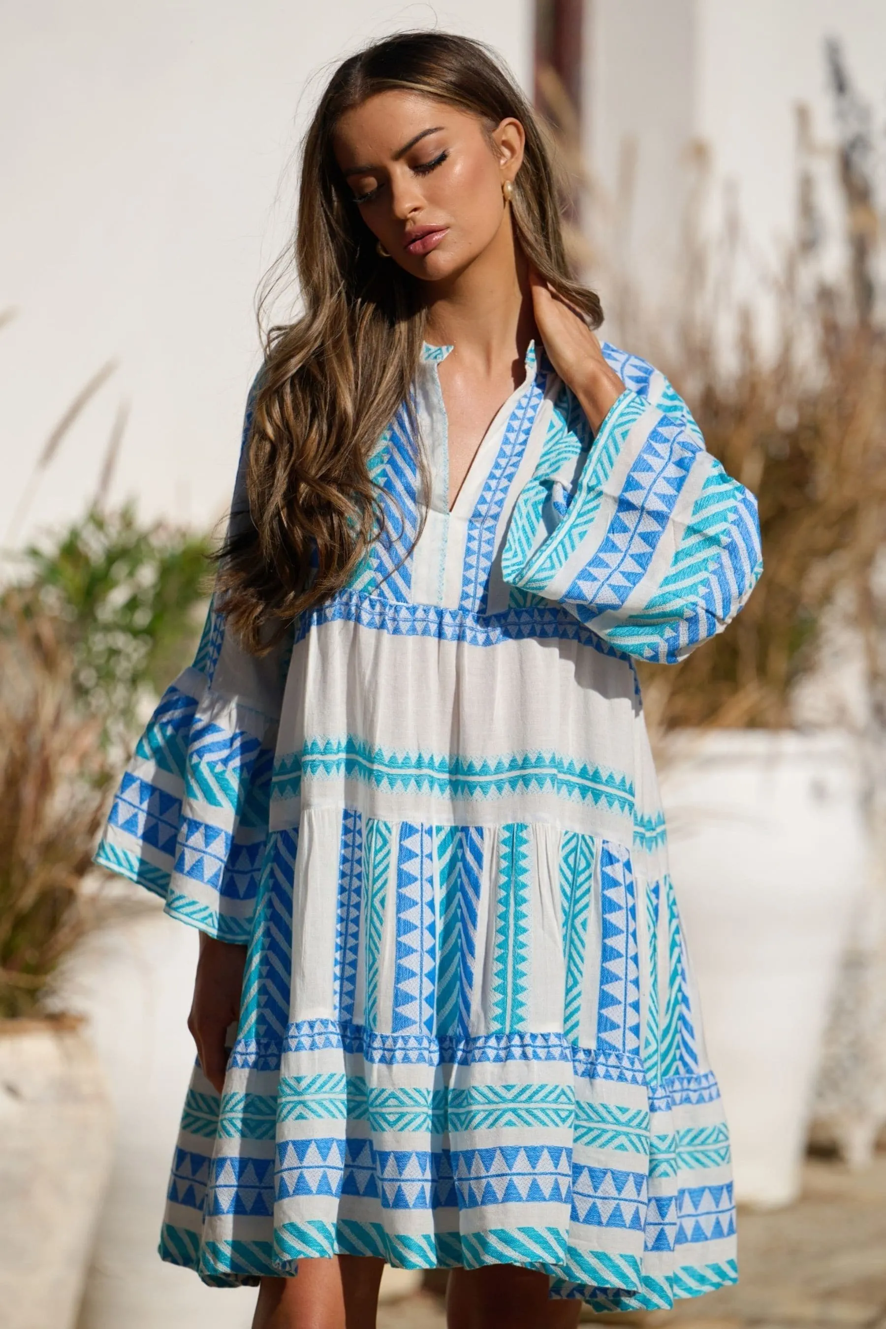 South Beach - Abito corto in jacquard a balze