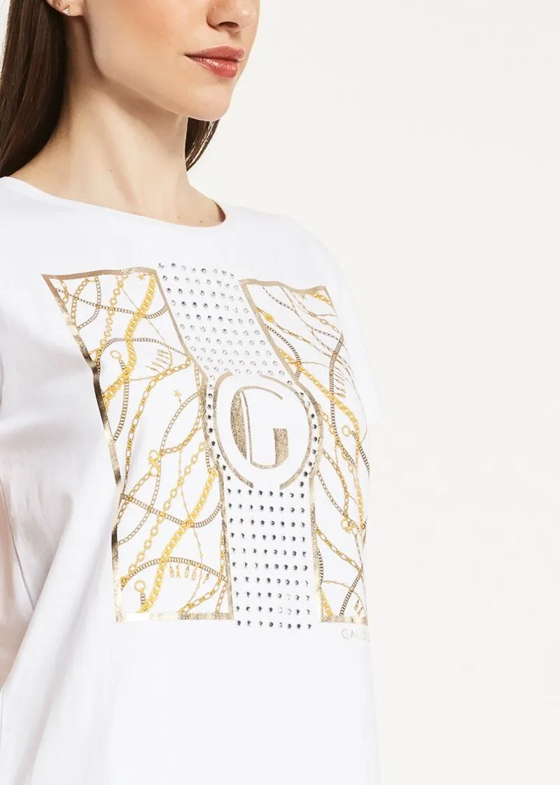 T-shirt con stampa dorata