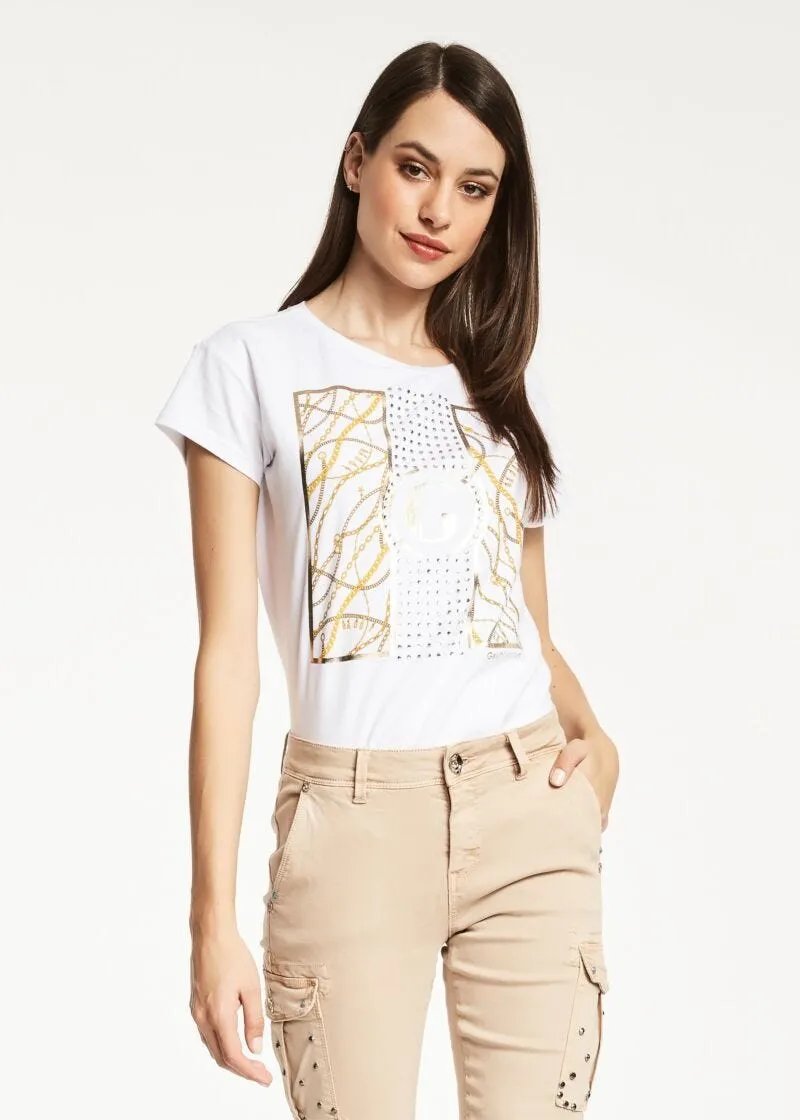T-shirt con stampa dorata