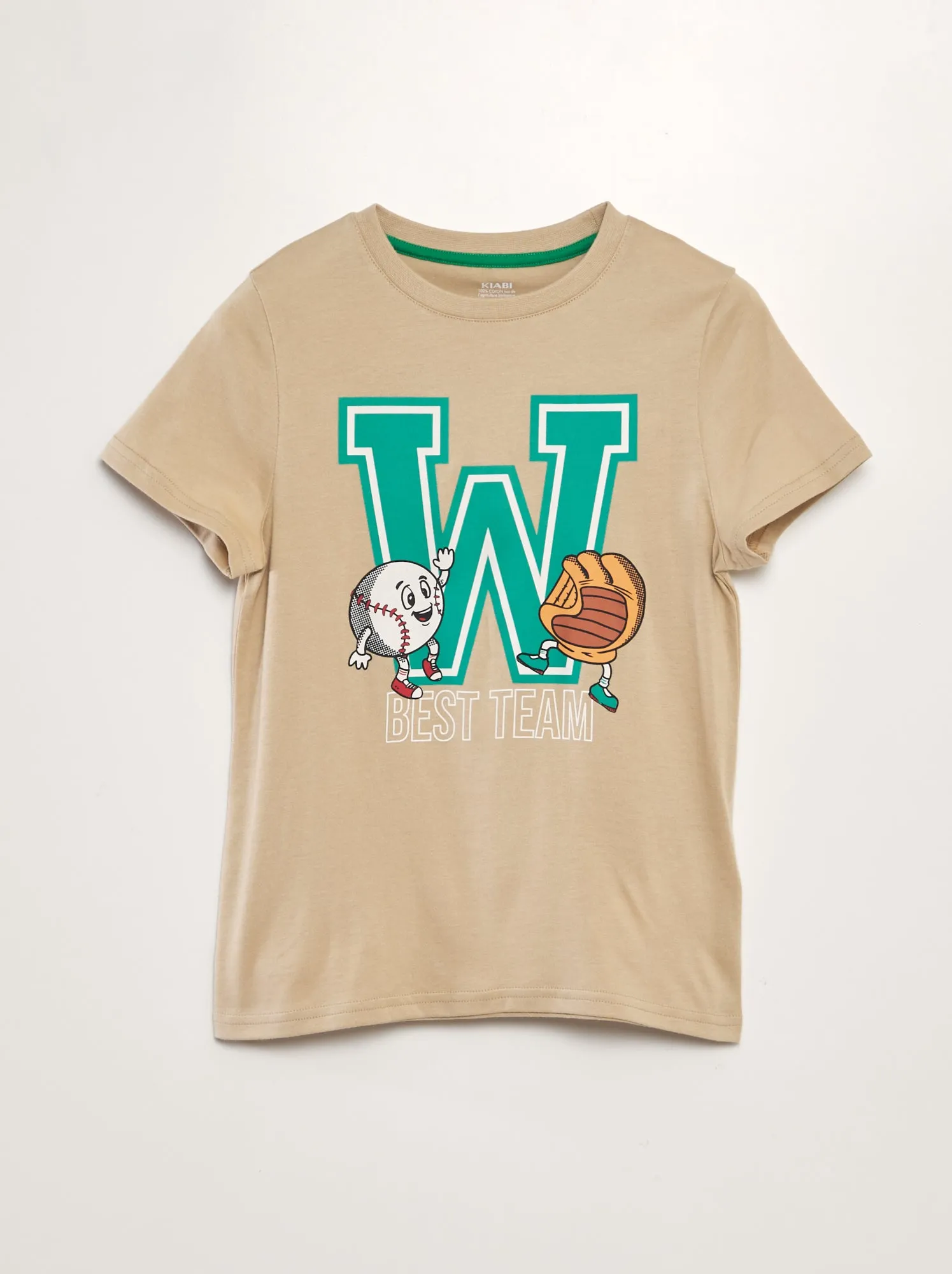 T-shirt in maglia jersey stampata - BEIGE
