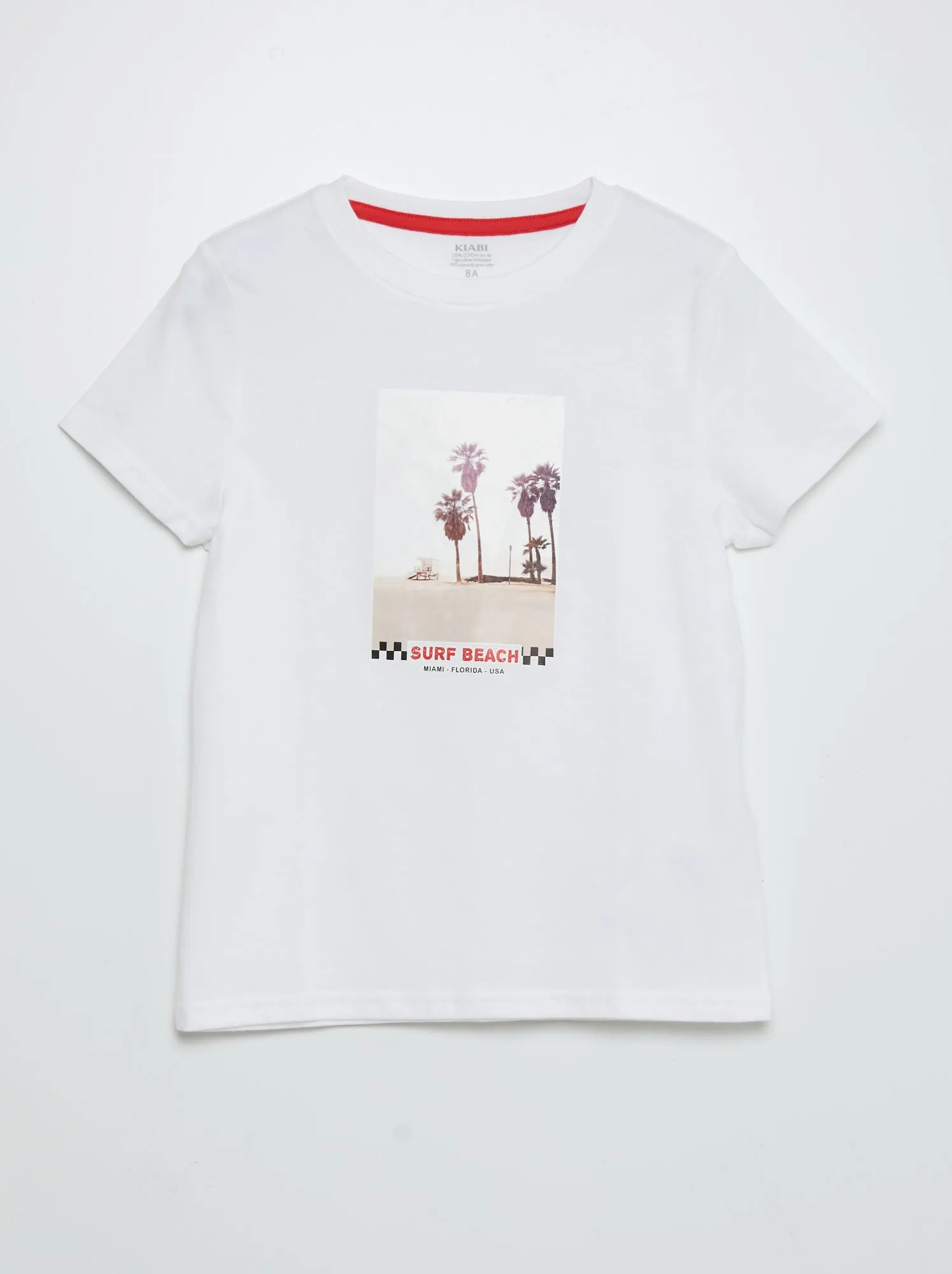 T-shirt scollo tondo con stampa - BIANCO