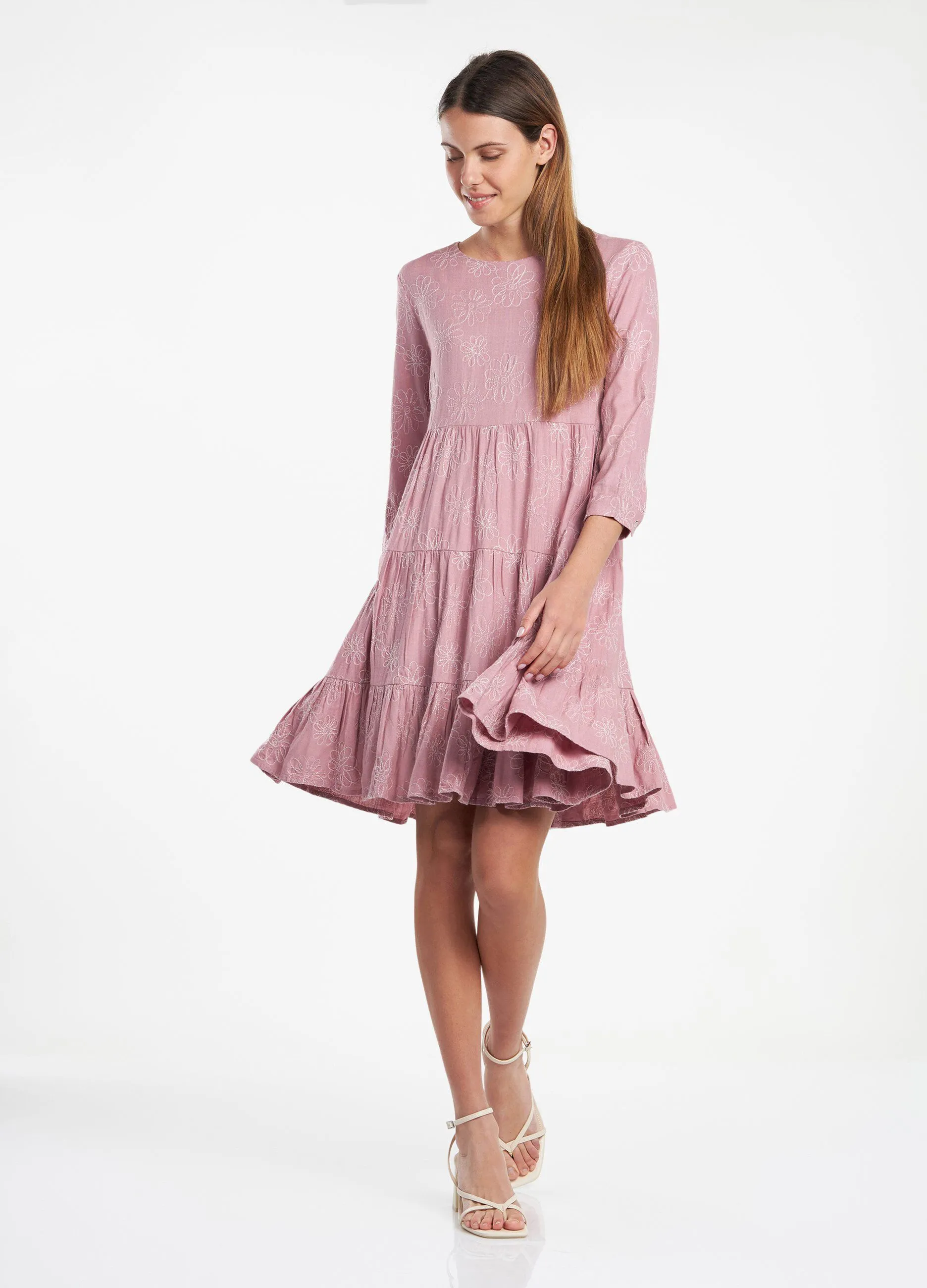 Vestito a balze in misto lino donna