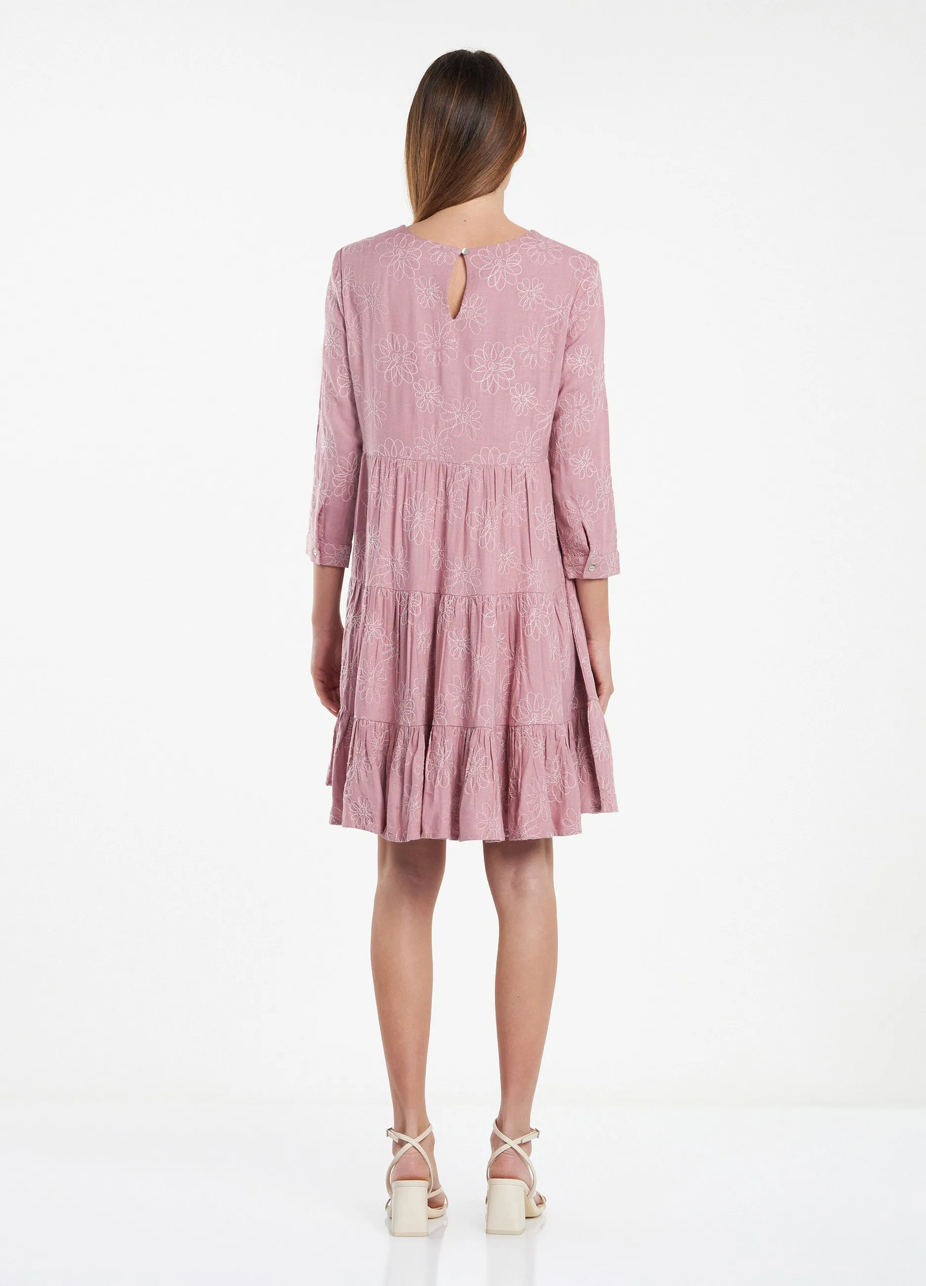 Vestito a balze in misto lino donna