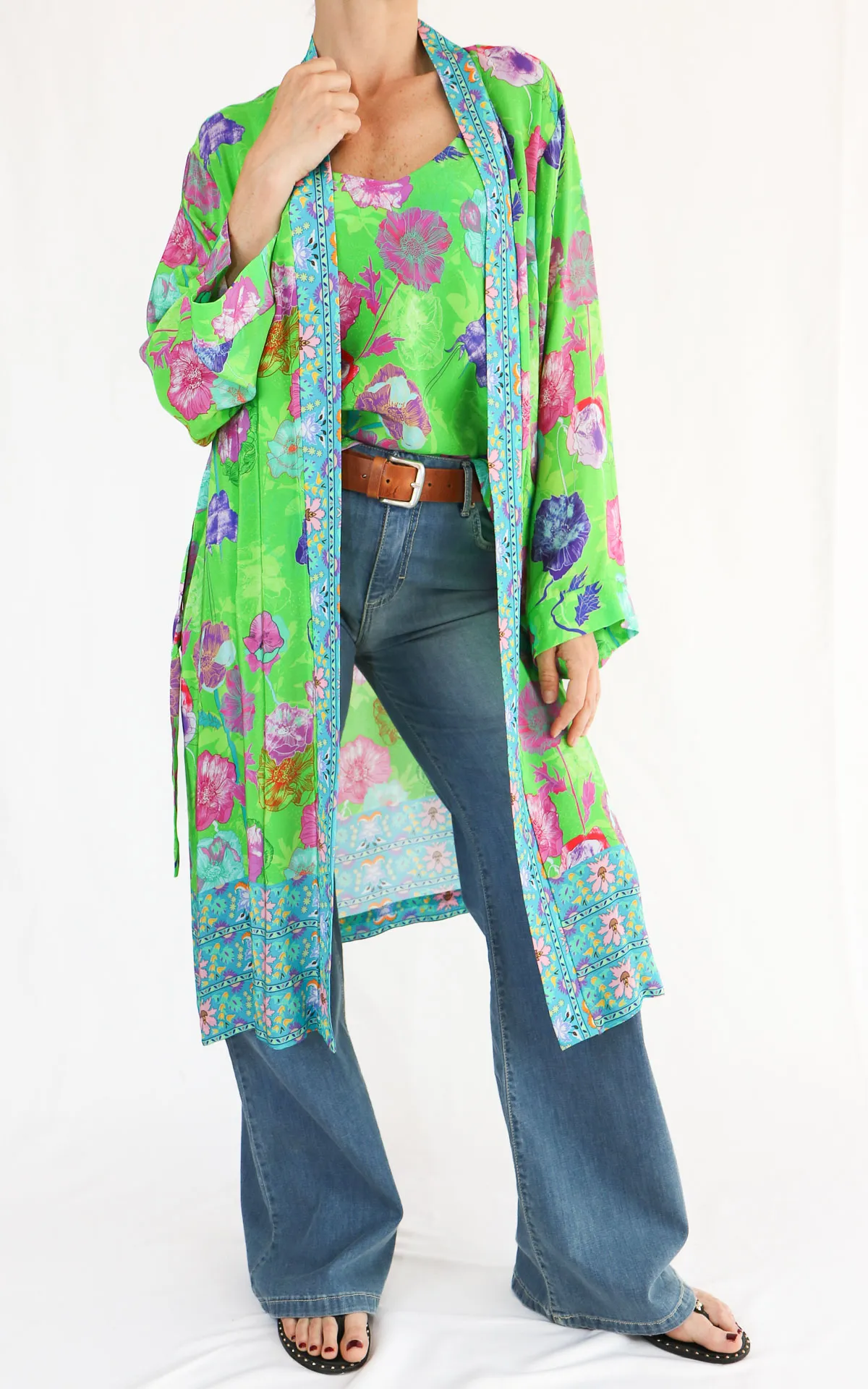 Wu’Side – Kimono lungo fantasia – Verde